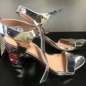 Silver With Red Flower High Heels